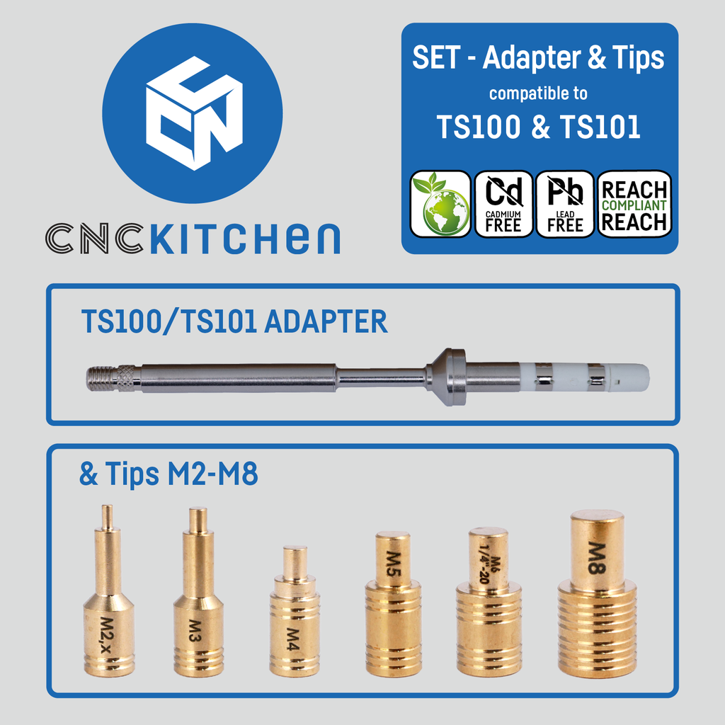 CNC Kitchen Lötspitzen SET mit Adapter (Einschmelzhilfen für Gewinde-Einsätze)