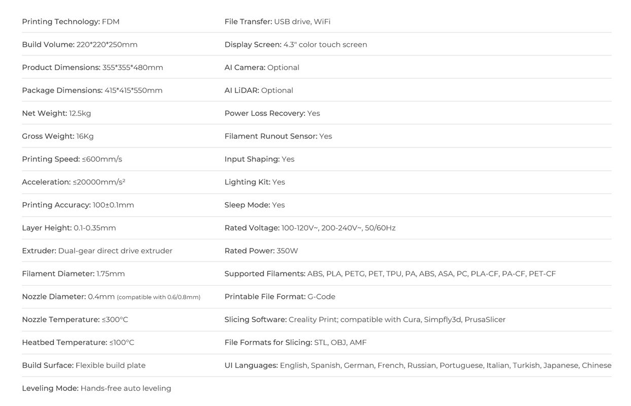 Creality-K1-3D-Drucker-Technische-Daten