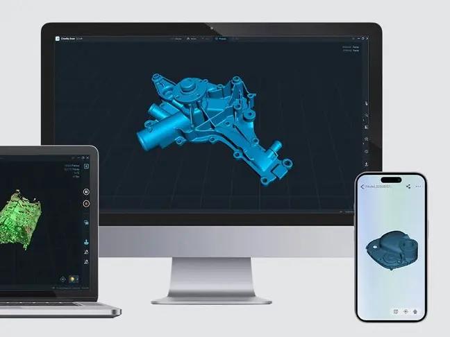 3D gescannte Objekte sind auf verschiedenen Displays von Laptop, Pc und Handy zu sehen