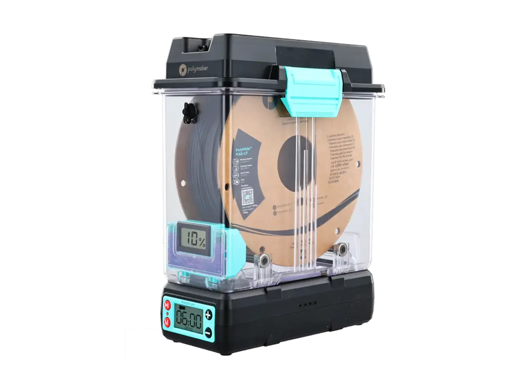 Aufbewahrungsbox für eine Rolle Filament mit Anzeige der Luftfeuchtigkeit