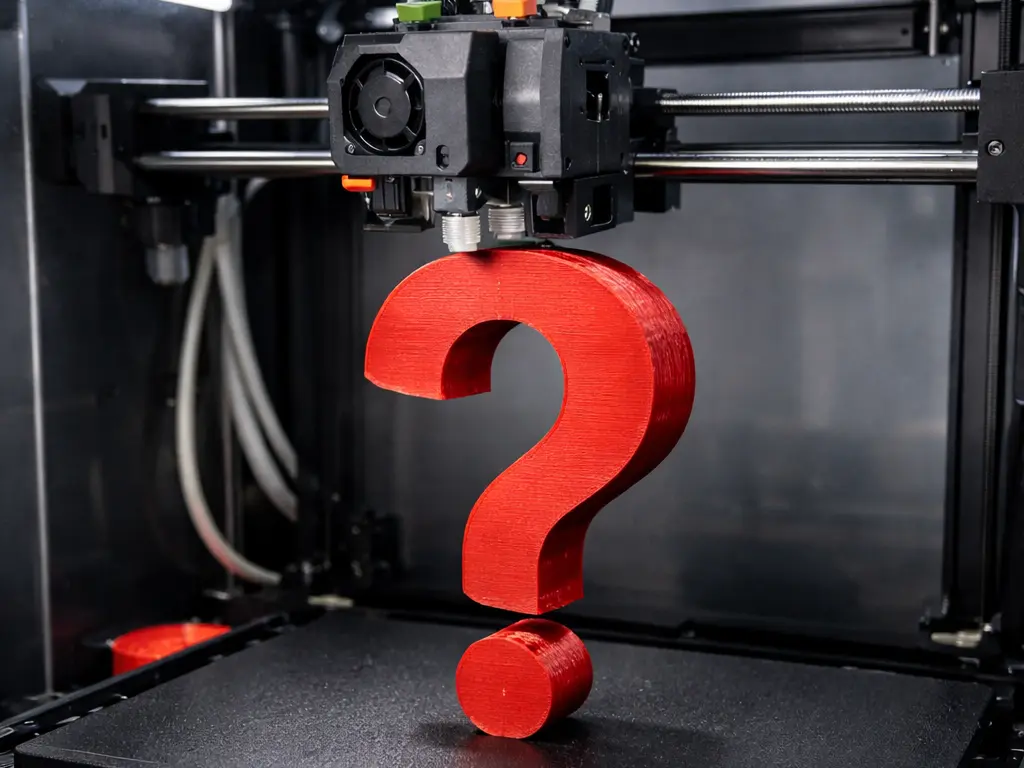 3D Drucker druckt ein Fragezeichen