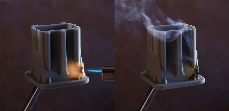 Formlabs Versuch mit Flamme auf Resinbauteil