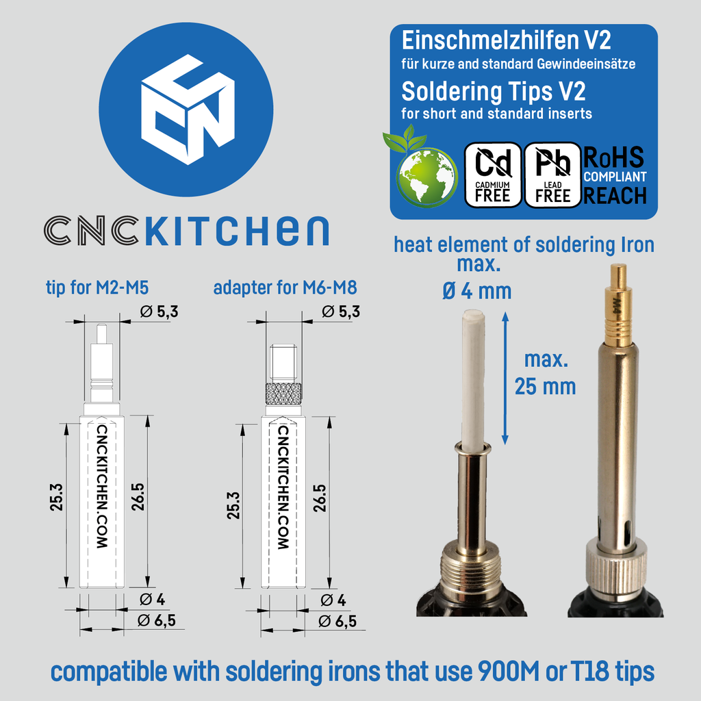 CNC Kitchen Lötspitzen V2 (Einschmelzhilfen für Gewinde-Einsätze)